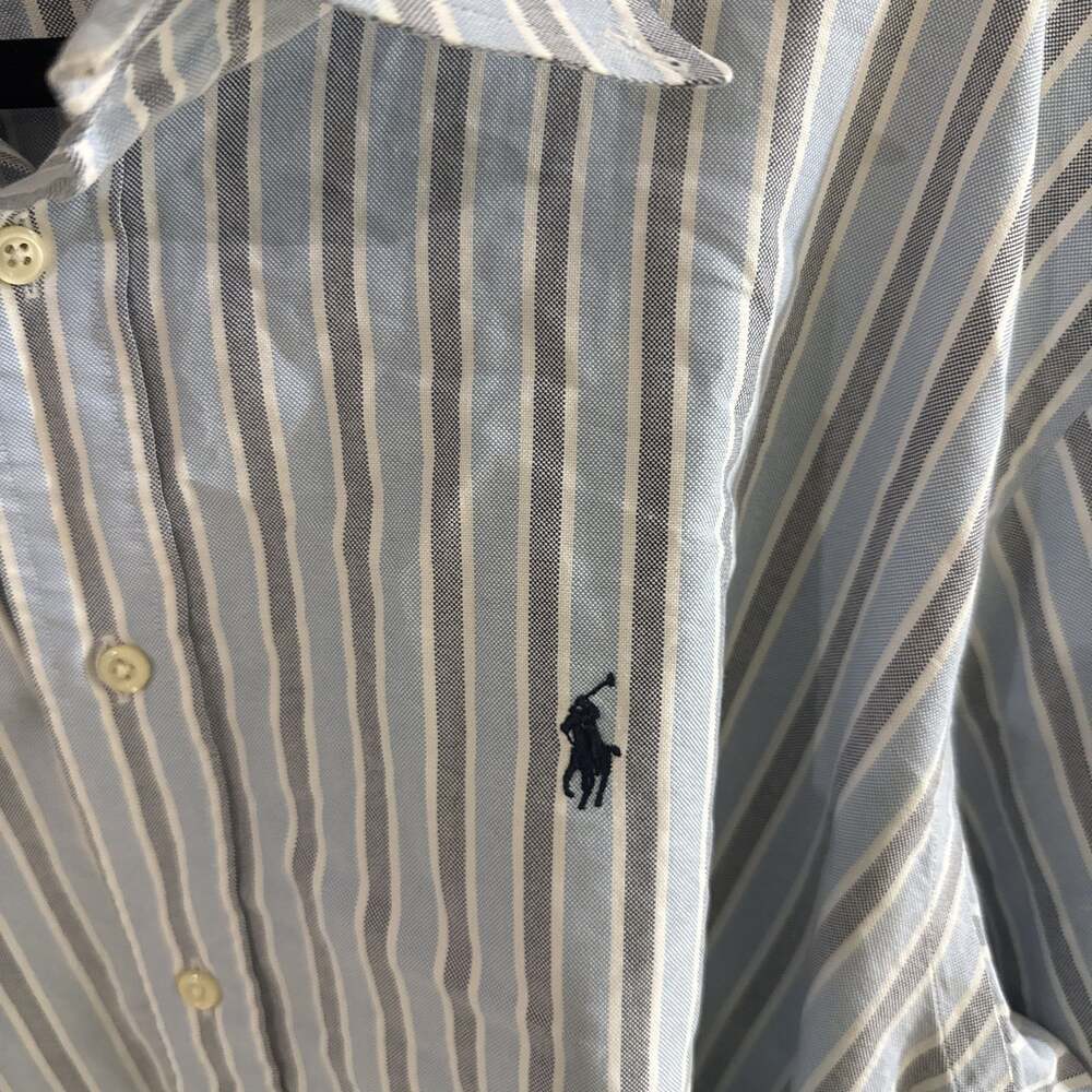 Ralph Lauren Yarmouth Striped Button-Up Shirt Blue White Gray Size 17 35 - Picture 4 of 5